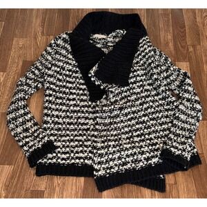 LOFT Black‎ White Textured Knit Shawl Collar Cardigan Sweater M